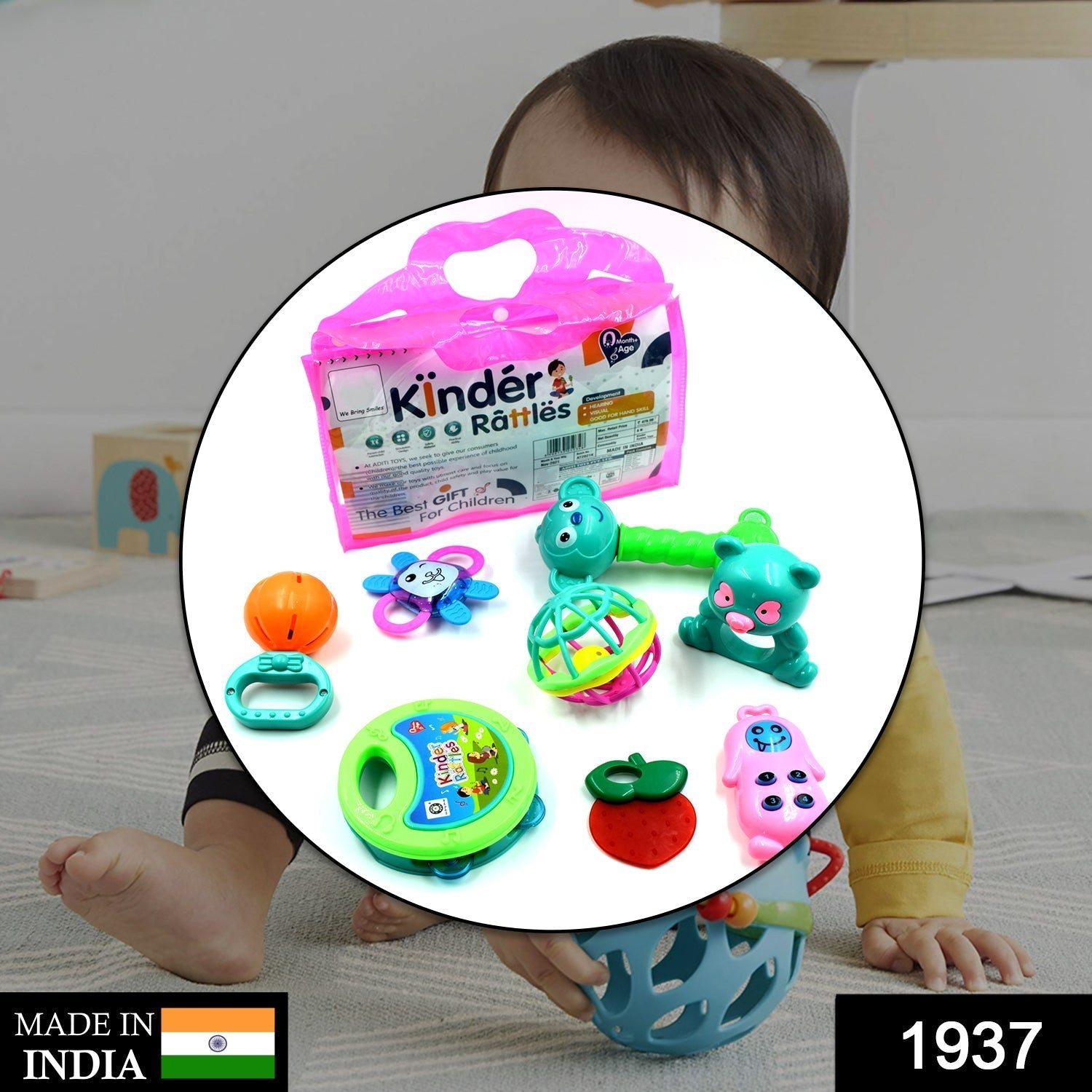 Vibrant baby rattle with multiple colors and patterns for early childhood engagement. Vibrant baby rattle with multiple colors and patterns for early childhood engagement.